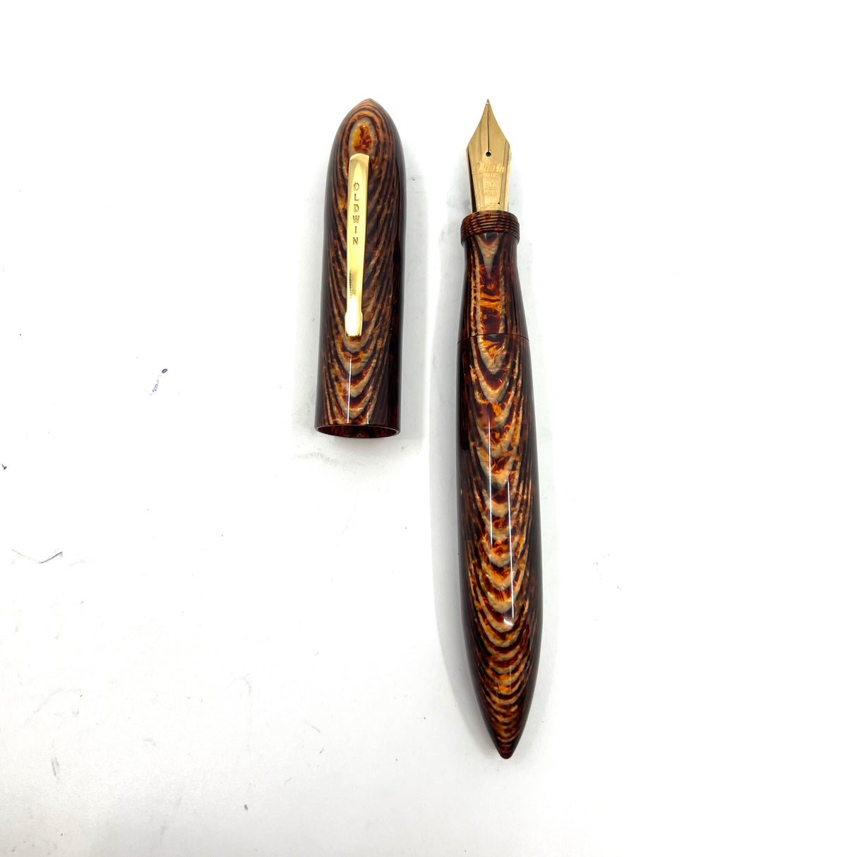 Oldwin Paris Torpedo Bronze Arco Spina (Fish Bone) Pattern Celluloid Ltd Ed  Fountain Pen - RARE!