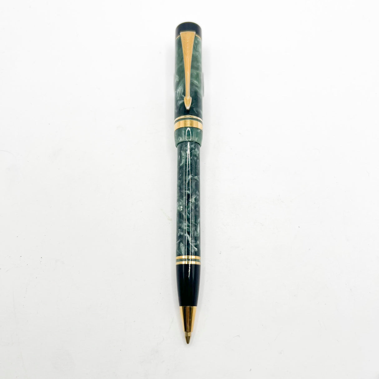 Parker  Duofold Marbled Green Cap Actuated Ballpoint Pen - Circa 1990 - Scarce!