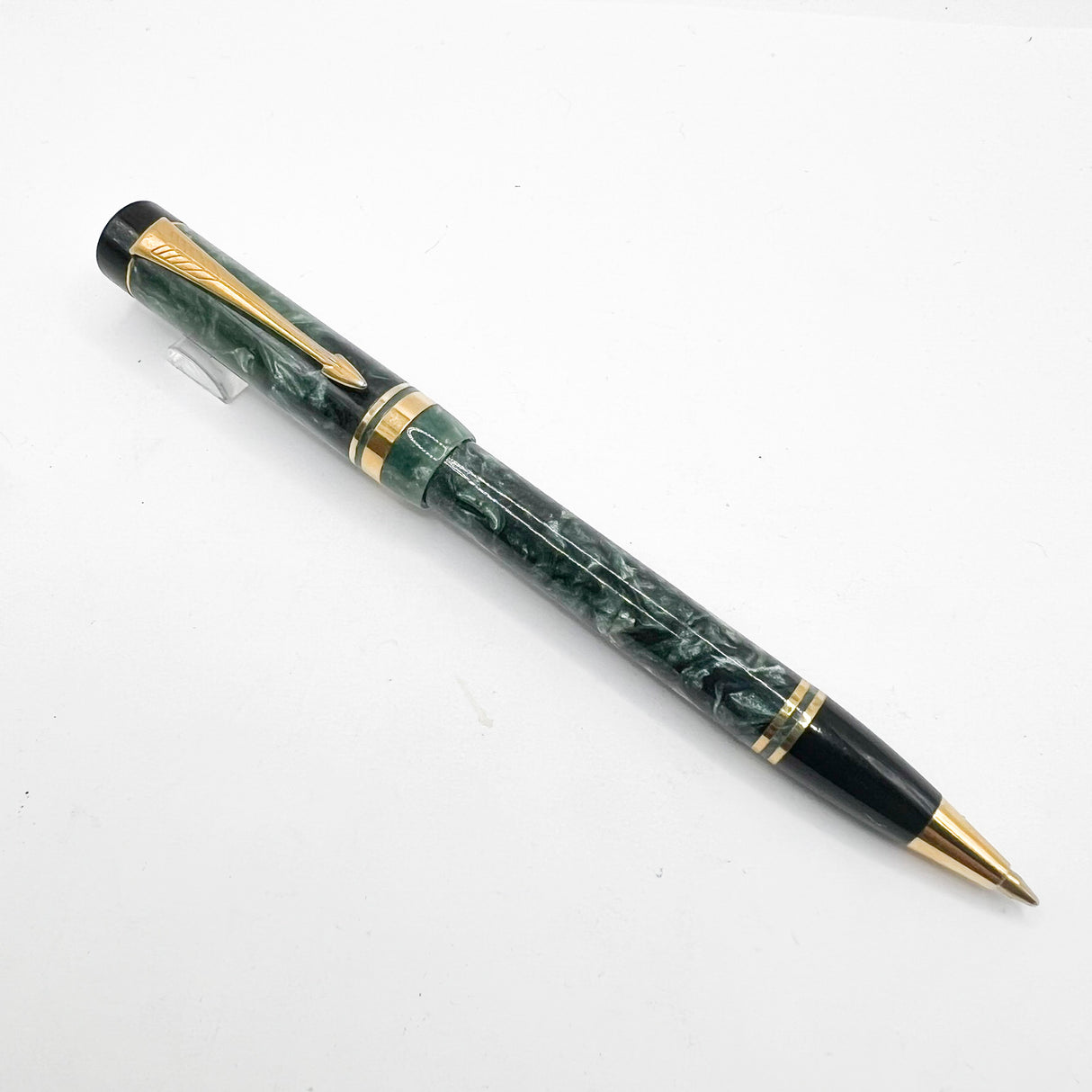 Parker  Duofold Marbled Green Cap Actuated Ballpoint Pen - Circa 1990 - Scarce!