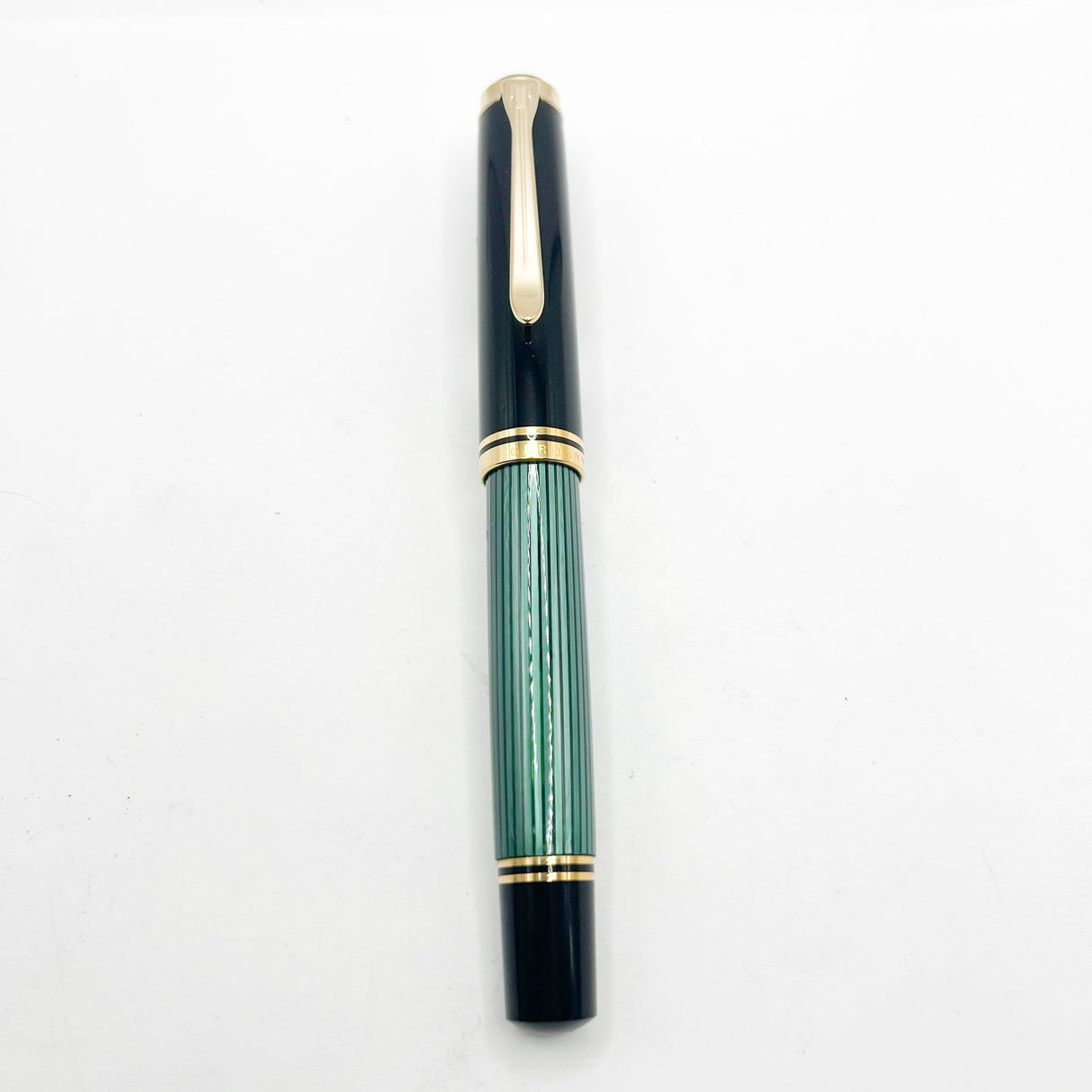 Pelikan Early Souveran M1000 Green Striped Barrel/Black Cap Fountain Pen  - Extra Fine 18C Gold Nib
