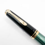 Pelikan Early Souveran M1000 Green Striped Barrel/Black Cap Fountain Pen  - Extra Fine 18C Gold Nib