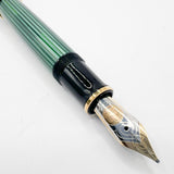 Pelikan M800 Souveran Black Cap & Green Striped Barrel Fountain Pen - Broad 18kt Gold Nib