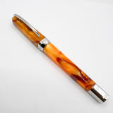 Visconti Opera Fountain Pen with Burgundy Streaking on Amber Backdrop - Medium 14kt Gold Nib