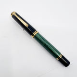 Pelikan Souveran Black/Green Striped M1000 Fountain Pen -  Flexible Medium 18kt Gold Nib