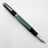 Pelikan Souveran Black/Green Striped M1000 Fountain Pen -  Flexible Medium 18kt Gold Nib