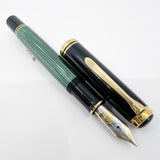 Pelikan Souveran Black/Green Striped M1000 Fountain Pen -  Flexible Medium 18kt Gold Nib