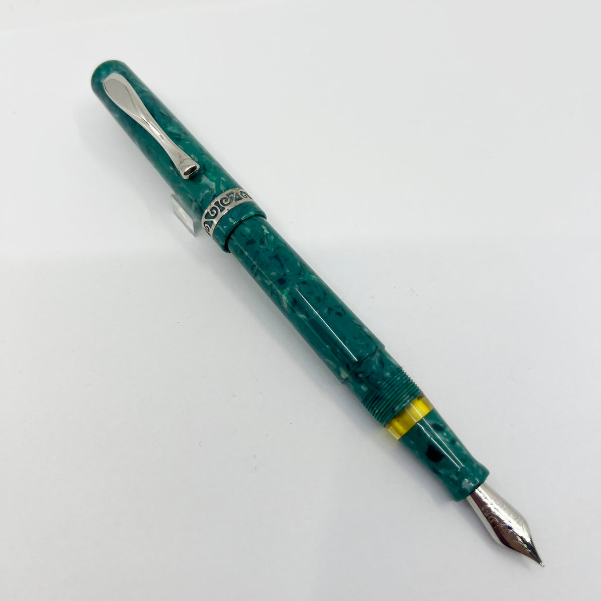 Visconti  Florentia Turquoise Green Celluloid LE Fountain Pen Honoring  Casa delle Stilografica 50th Anniversary - Fine 18kt Gold Nib