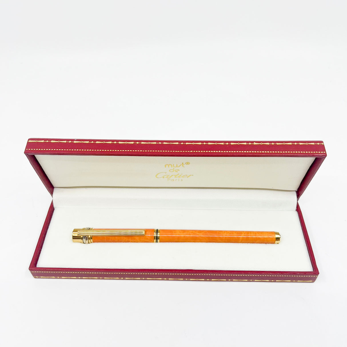 Cartier  Marbled Orange Must de Cartier Fountain Pen - Fine 18kt Gold Nib - RARE & SOUGHT AFTER!