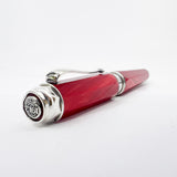 Montegrappa Espressione  Lustrous Red Celluloid Facetted Ballpoint Pen - Sterling Silver Clip and Trim