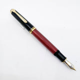 Pelikan M800 Black/Red Striped Fountain Pen - The Original! - Medium 18kt Gold Nib