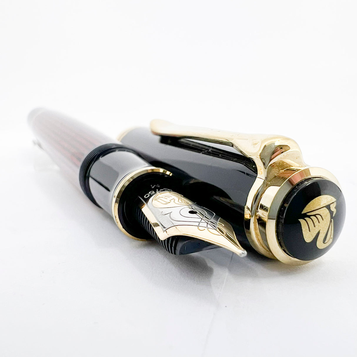 Pelikan M800 Black/Red Striped Fountain Pen - The Original! - Medium 18kt Gold Nib