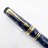 Parker Centennial (Largest Size) Duofold Blue Marble Fountain Pen - Extra Fine 18kt Gold Nib - Circa 1991