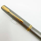 Parker Premier Sterling Silver Cisele Cross Hatch  Fountain  Pen - Circa 1980's - Medium 18kt Gold Nib