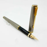 Parker Premier Sterling Silver Cisele Cross Hatch  Fountain  Pen - Circa 1980's - Medium 18kt Gold Nib