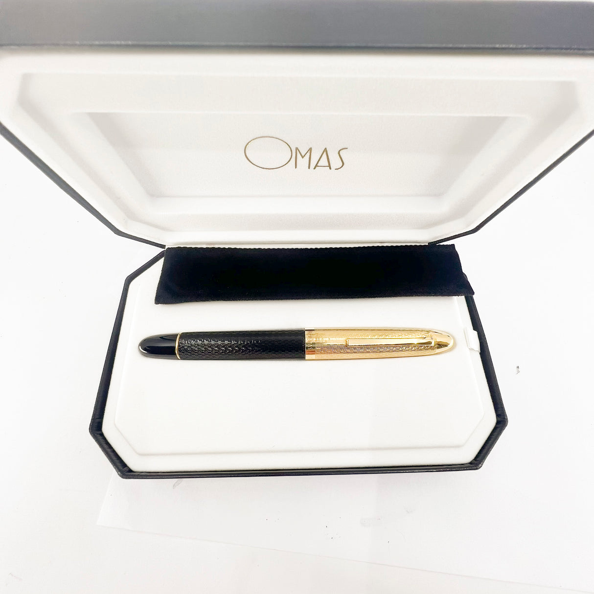 OMAS S2001 Ogiva  Rollerball - Gold Vermeil Cap & Black Guilloched Barrel