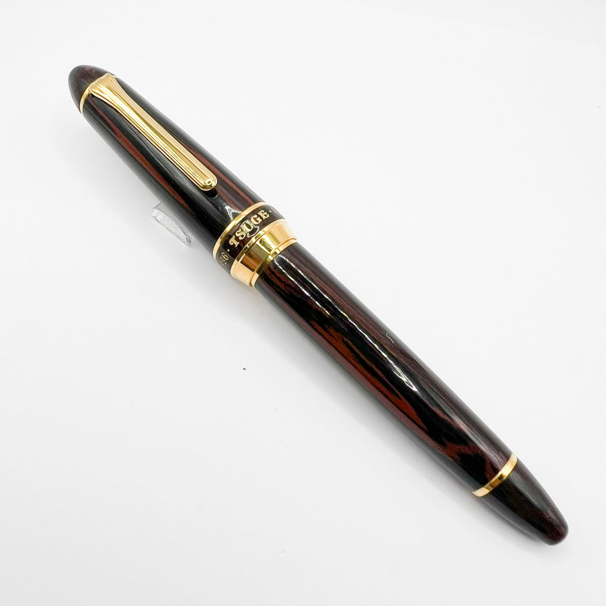 Tsuge (Made by Sailor) Large 1911 Rosewood Ebonite Fountain Pen -  Fine 21kt Gold Nib - RARE!