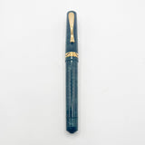 Visconti Manhattan Blue Celluloid With Scarce Cut-out Cap Band   - Fine 18kt Gold Nib