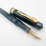 Visconti Manhattan Blue Celluloid With Scarce Cut-out Cap Band   - Fine 18kt Gold Nib