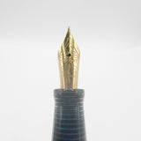 Visconti Manhattan Blue Celluloid With Scarce Cut-out Cap Band   - Fine 18kt Gold Nib