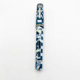 Krone Dissonance in Alternating Marbled  Blue &  Block Motif Fountain Pen - Medium 18 Kt Gold Nib - Exceedingly Funky!