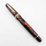 Stipula Early Etruria Variegated Burgundy & Amber Celluloid Fountain Pen- 9kt Gold Cap Band & Trim  -   Fine 18Kt Gold Nib
