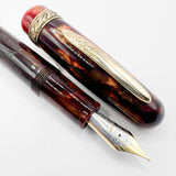 Stipula Early Etruria Variegated Burgundy & Amber Celluloid Fountain Pen- 9kt Gold Cap Band & Trim  -   Fine 18Kt Gold Nib