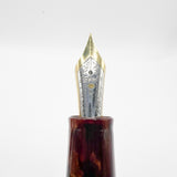 Stipula Early Etruria Variegated Burgundy & Amber Celluloid Fountain Pen- 9kt Gold Cap Band & Trim  -   Fine 18Kt Gold Nib