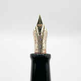 Aurora Optima Black Resin/Sterling Silver Guilloche Cap Fountain  Pen - Fine 14kt Gold Nib