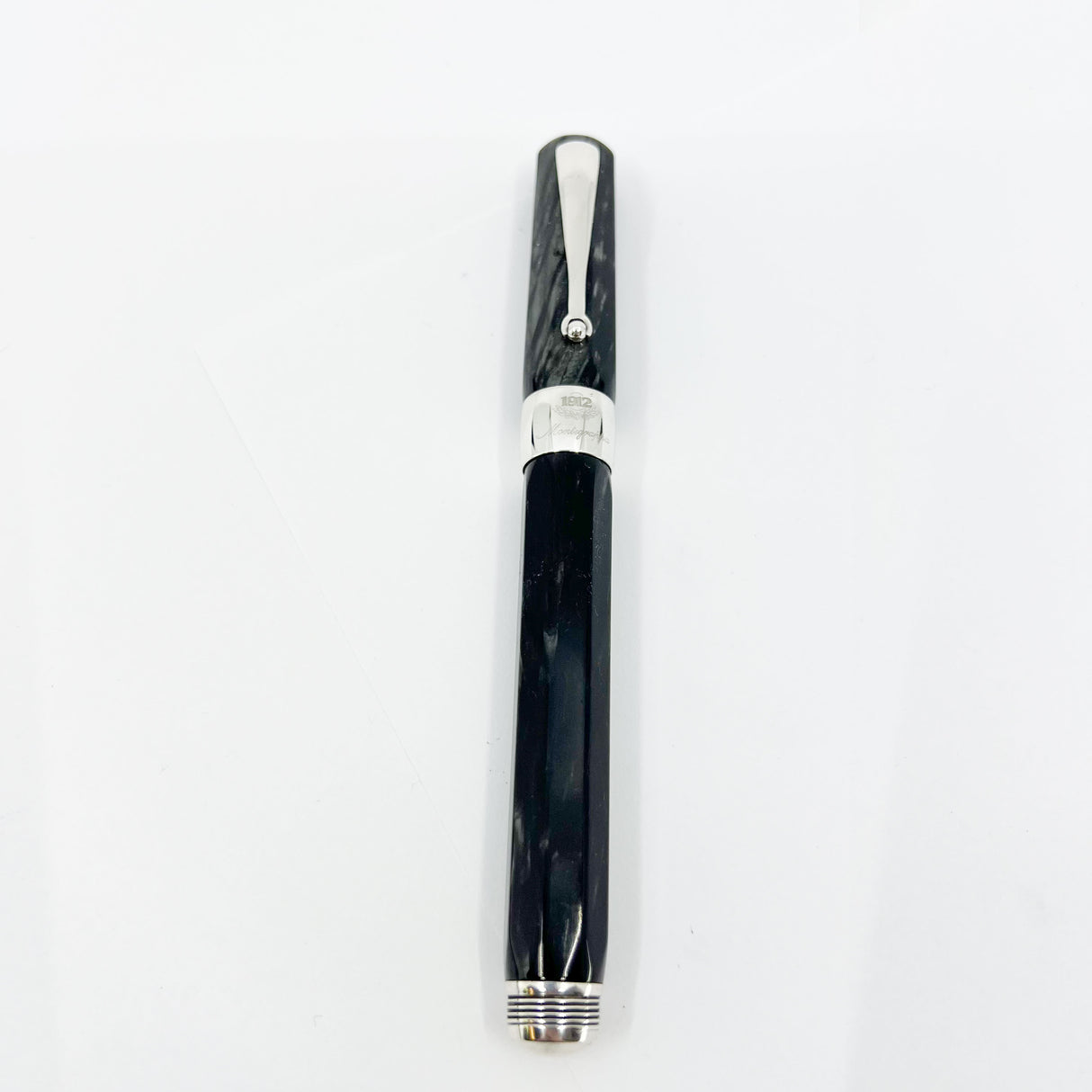 Montegrappa Symphony Lustrous Grigio (Grey) Perla Celluloid Faceted Rollerball - Sterling Silver Trim