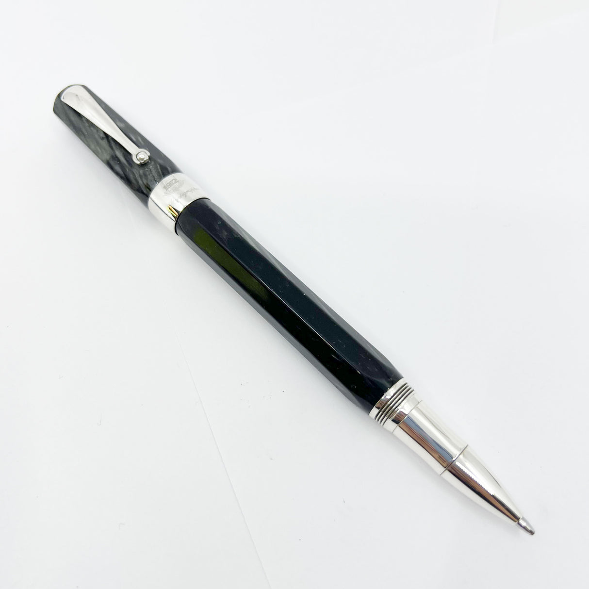 Montegrappa Symphony Lustrous Grigio (Grey) Perla Celluloid Faceted Rollerball - Sterling Silver Trim