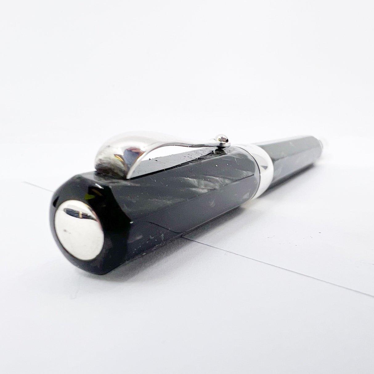 Montegrappa Symphony Lustrous Grigio (Grey) Perla Celluloid Faceted Rollerball - Sterling Silver Trim