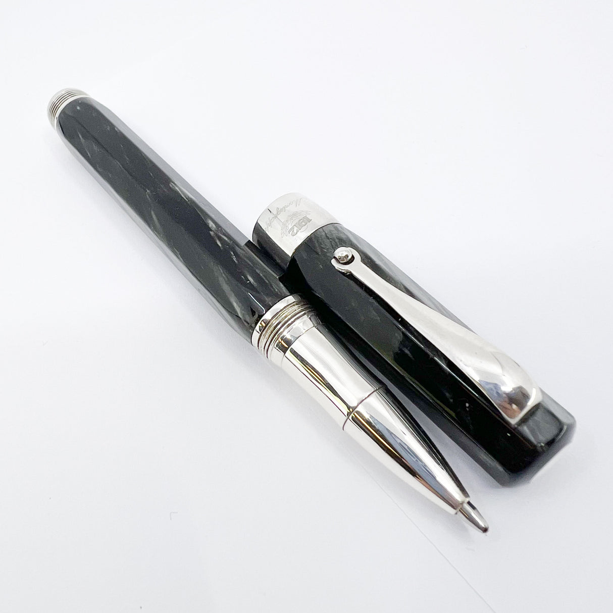 Montegrappa Symphony Lustrous Grigio (Grey) Perla Celluloid Faceted Rollerball - Sterling Silver Trim