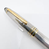 Montblanc LeGrand Solitaire #146 Sterling Silver Pinstriped Fountain Pen - Fine 18kt Gold Nib