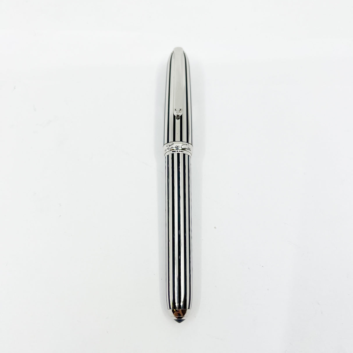 Louis Cartier Dandy Platinum Plated & Black Lacquered Striped Limited Edition Fountain Pen - Medium 18kt Gold Nib - A Perfect User!