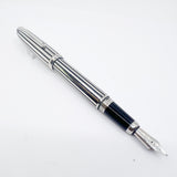 Louis Cartier Dandy Platinum Plated & Black Lacquered Striped Limited Edition Fountain Pen - Medium 18kt Gold Nib - A Perfect User!