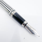 Louis Cartier Dandy Platinum Plated & Black Lacquered Striped Limited Edition Fountain Pen - Medium 18kt Gold Nib - A Perfect User!