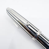 Louis Cartier Dandy Platinum Plated & Black Lacquered Striped Limited Edition Fountain Pen - Medium 18kt Gold Nib - A Perfect User!