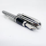 Louis Cartier Dandy Platinum Plated & Black Lacquered Striped Limited Edition Fountain Pen - Medium 18kt Gold Nib - A Perfect User!