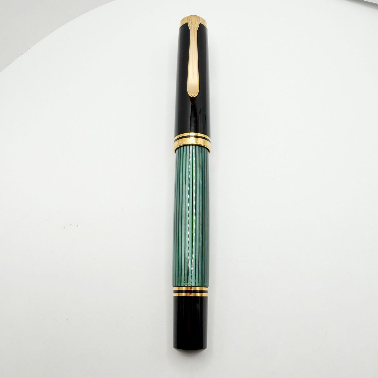 Pelikan Souveran M1000 Black/Green Striped Fountain Pen (Largest)  - Fine 18kt Gold Nib