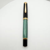 Pelikan Souveran M1000 Black/Green Striped Fountain Pen (Largest)  - Fine 18kt Gold Nib