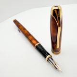 Cross Pinnacle Amber Marble Lacquer Fountain Pen -  Medium 18kt Gold Nib  -Scarce!