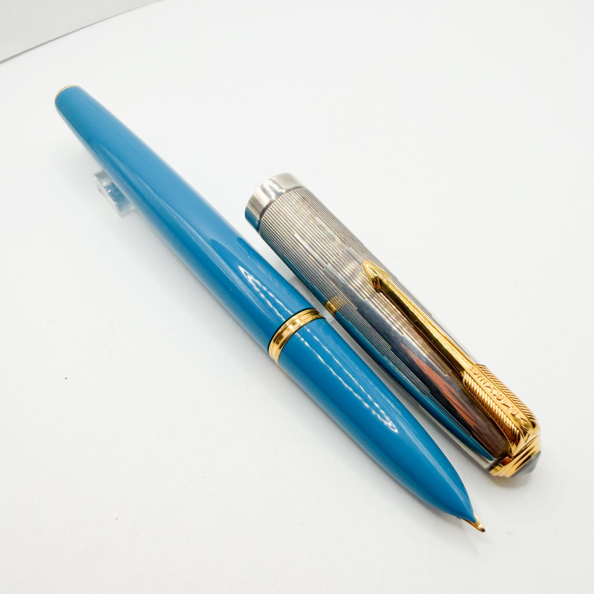 Parker 51 Special Edition Sterling Silver & Vista Blue Fountain Pen - Medium 18kt Gold  Nib