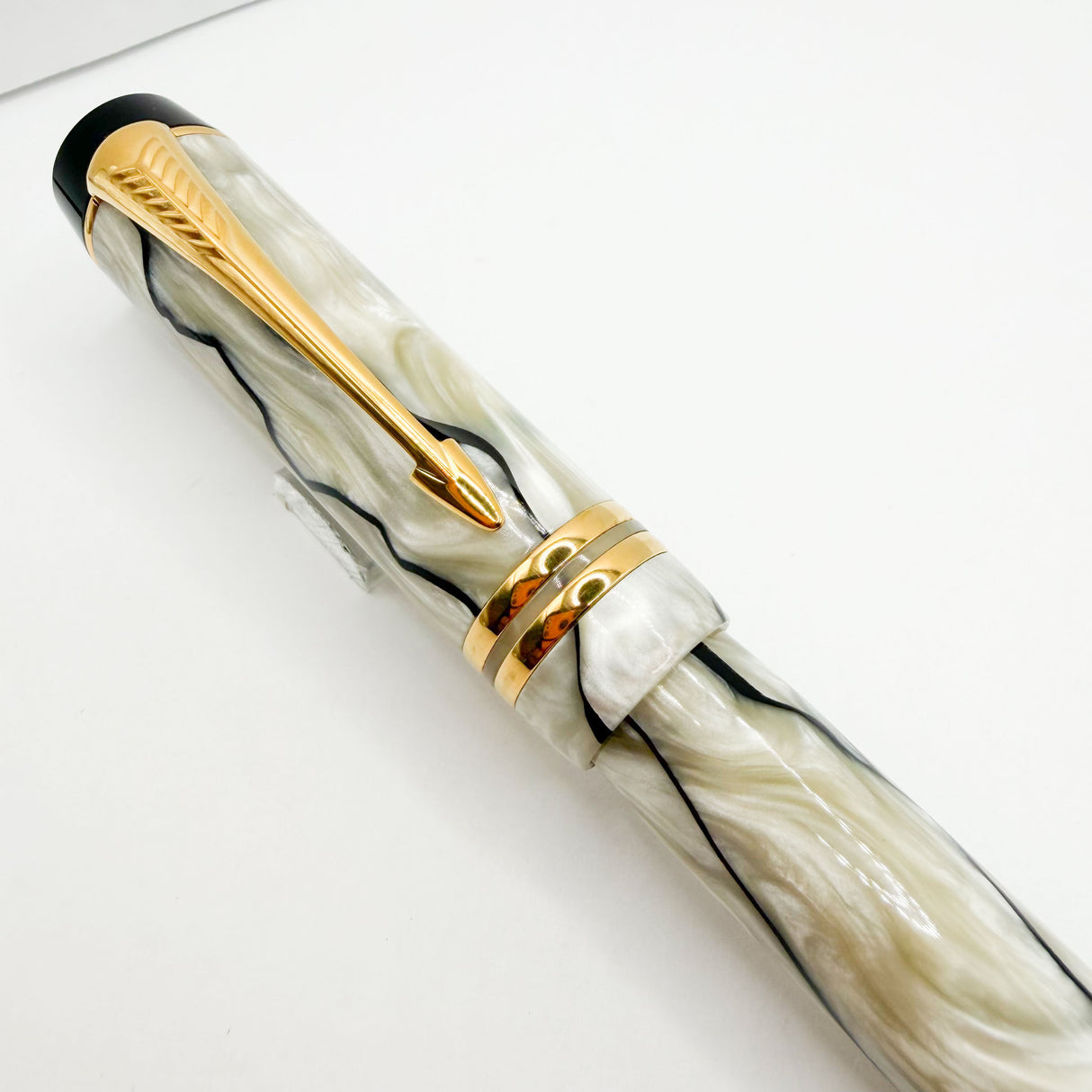 Parker Duofold Centennial (Largest) Lustrous  Pearl & Black Fountain Pen - Medium Italic 18kt Gold Nib