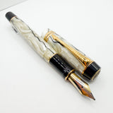 Parker Duofold Centennial (Largest) Lustrous  Pearl & Black Fountain Pen - Medium Italic 18kt Gold Nib