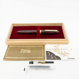 Platinum Larger Early-Style #3776 Marbled Red/Black Urushi Kara-nuri Fountain Pen - Fine 18 Kt Gold Nib