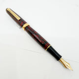 Platinum Larger Early-Style #3776 Marbled Red/Black Urushi Kara-nuri Fountain Pen - Fine 18 Kt Gold Nib