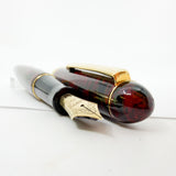 Platinum Larger Early-Style #3776 Marbled Red/Black Urushi Kara-nuri Fountain Pen - Fine 18 Kt Gold Nib