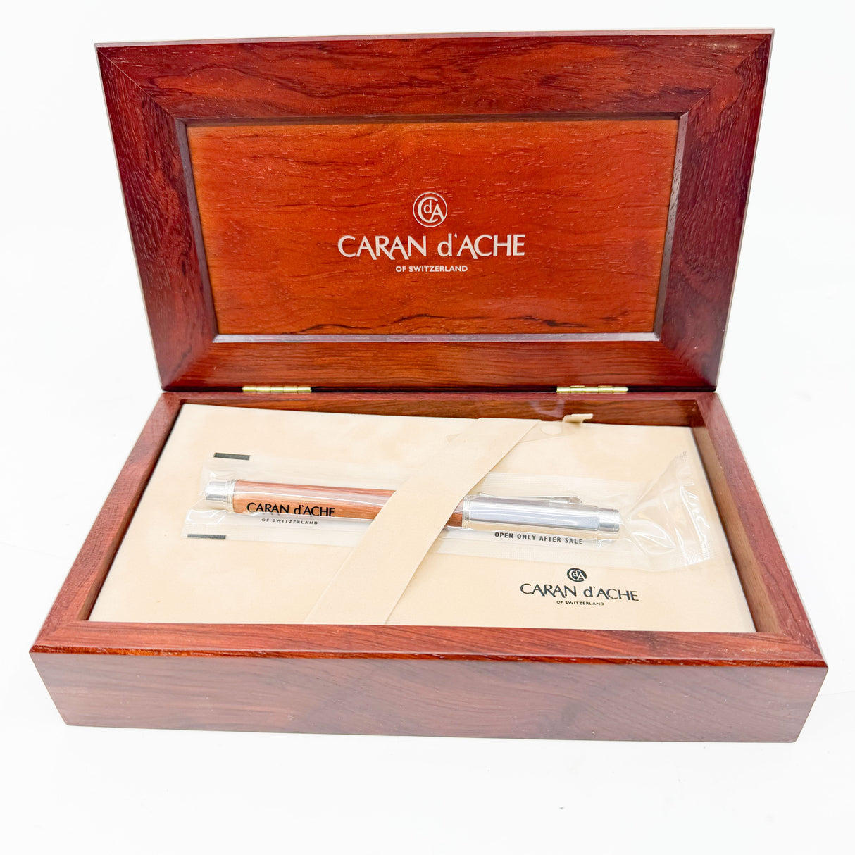 Caran D'ache Varius Metwood Fountain Pen - Rhodium Plated Cap/Brazilian Rosewood Faceted Barrel - Fine 18kt Gold Nib