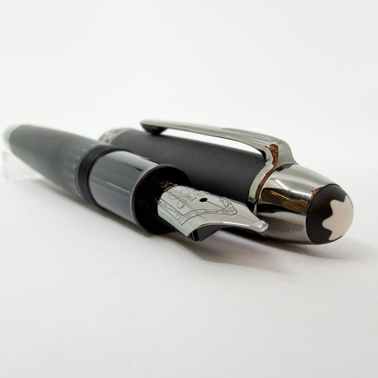 Montblanc LeGrand #146 Ultra (Matte) Black Fountain Pen - Ruthenium Plated Trim - Double Broad 14kt Gold Nib