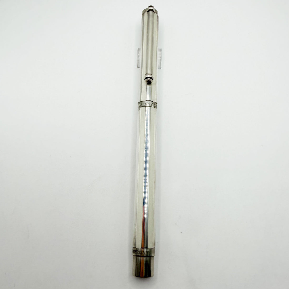 Tiffany Atlas Rollerball with Alternating White Lacquered & Sterling Silver Strips & Sterling Clip and Trim